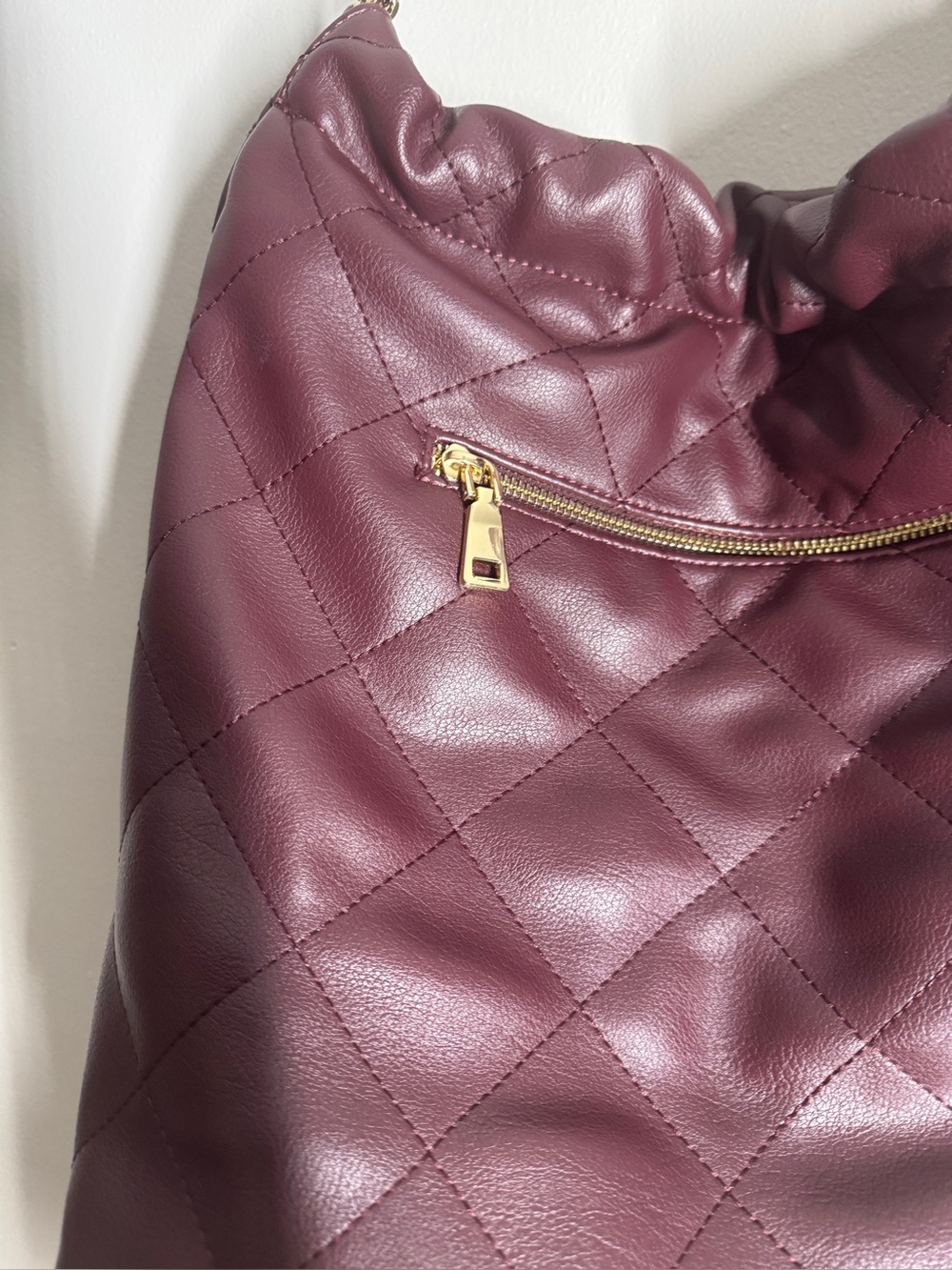INC Kyliee Quilted Faux Leather Plum Wine Large Shoulder Bag - Picture 4 of 9
